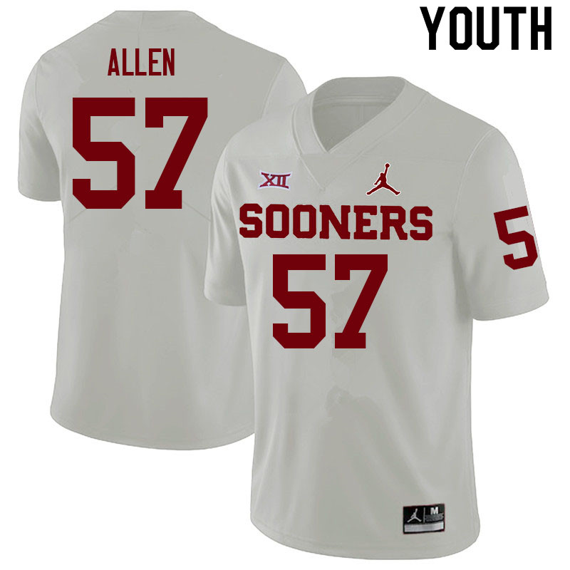 Youth #57 Gunnar Allen Oklahoma Sooners College Football Jerseys Sale-White - Click Image to Close